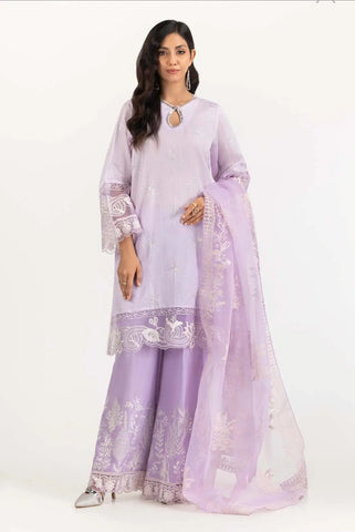 Lavender Cotton Silk Embroidered Shirt with Embroiderd Dhaka Pajama