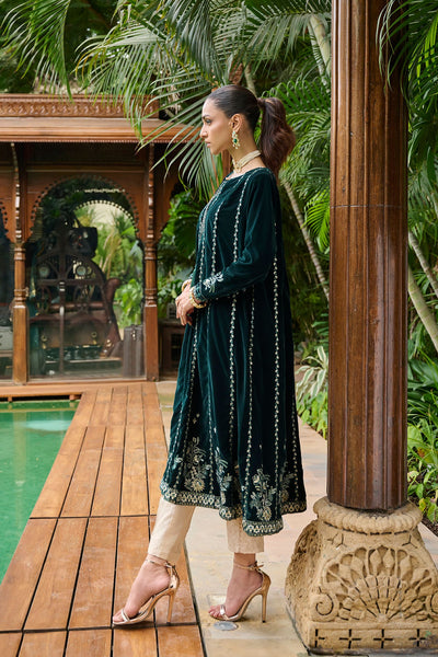 Dhanak - Velvet Embroidered Shirt with Jamawar pants and Maissori Dupatta
