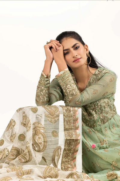 Zari Net Block Printed Outfit with Block Printed Dupatta