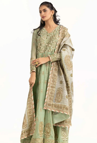 Zari Net Block Printed Outfit with Block Printed Dupatta