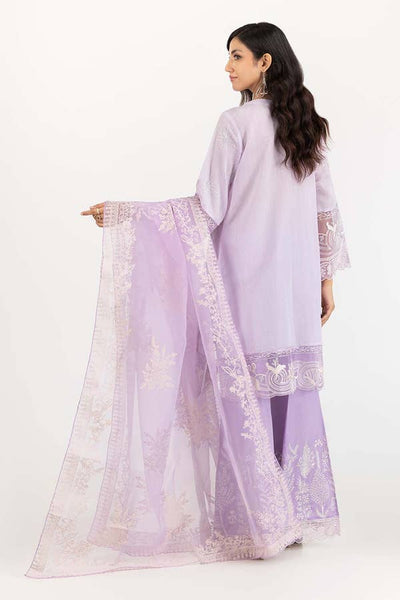 Lavender Cotton Silk Embroidered Shirt with Embroiderd Dhaka Pajama