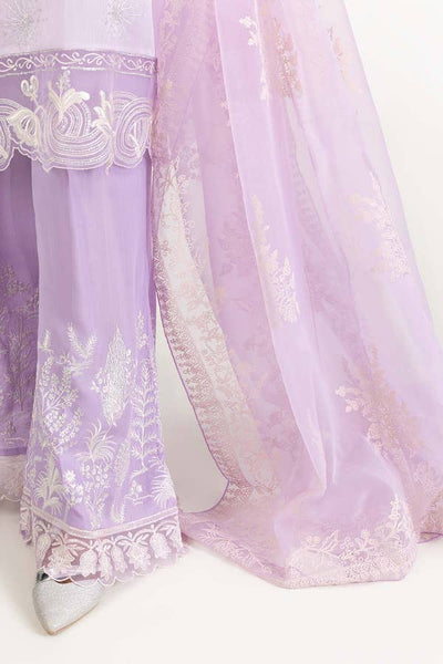 Lavender Cotton Silk Embroidered Shirt with Embroiderd Dhaka Pajama