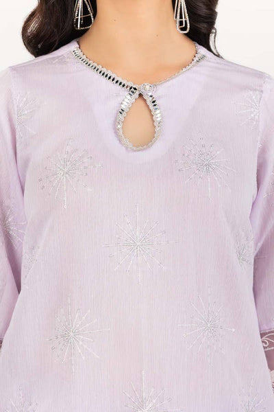 Lavender Cotton Silk Embroidered Shirt with Embroiderd Dhaka Pajama