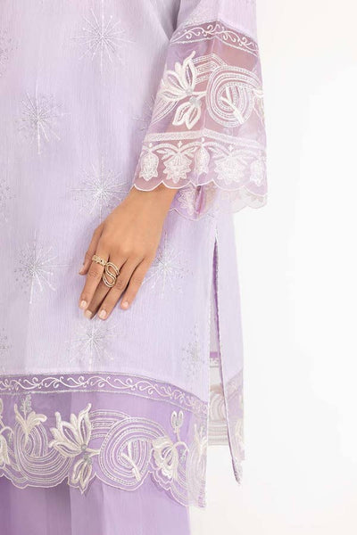 Lavender Cotton Silk Embroidered Shirt with Embroiderd Dhaka Pajama