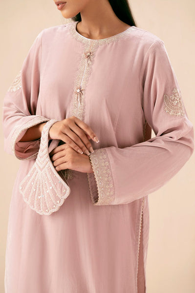 Zeen - Blush Pink Embroidered Velvet Outfit