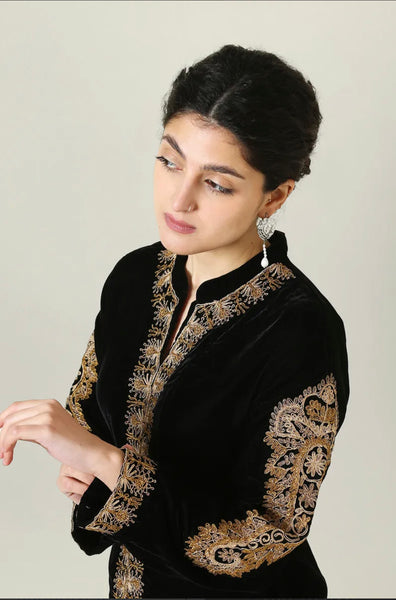 Generations - Copper Velvet Embroidered Shirt with Gharara & Dupatta