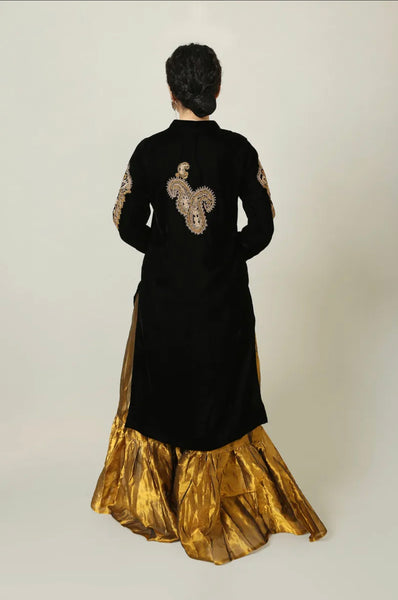 Generations - Copper Velvet Embroidered Shirt with Gharara & Dupatta