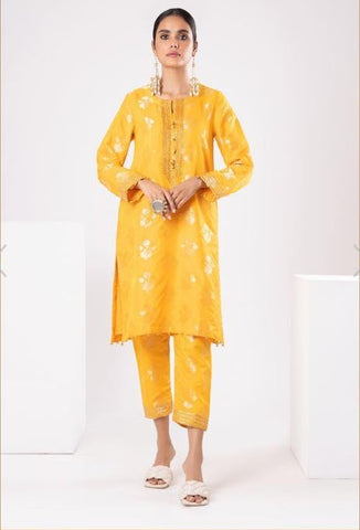 Khaadi - Yellow Jamawar Silk Embellished Shirt with Dupatta